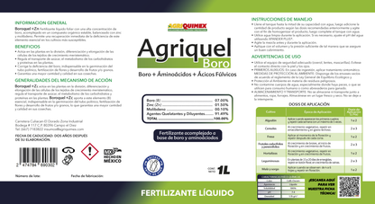 AGRIQUEL BORO, (Boro+Áminoacido+Acidos Fúlvicos) 1L.
