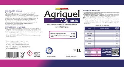 AGRIQUEL MAGNESIO, (Nutriente-Corrector de deficiencia especifica líquido) 1L.