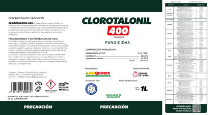 COROTALONIL 400, Fungidida (Clorotalonil) 1L.