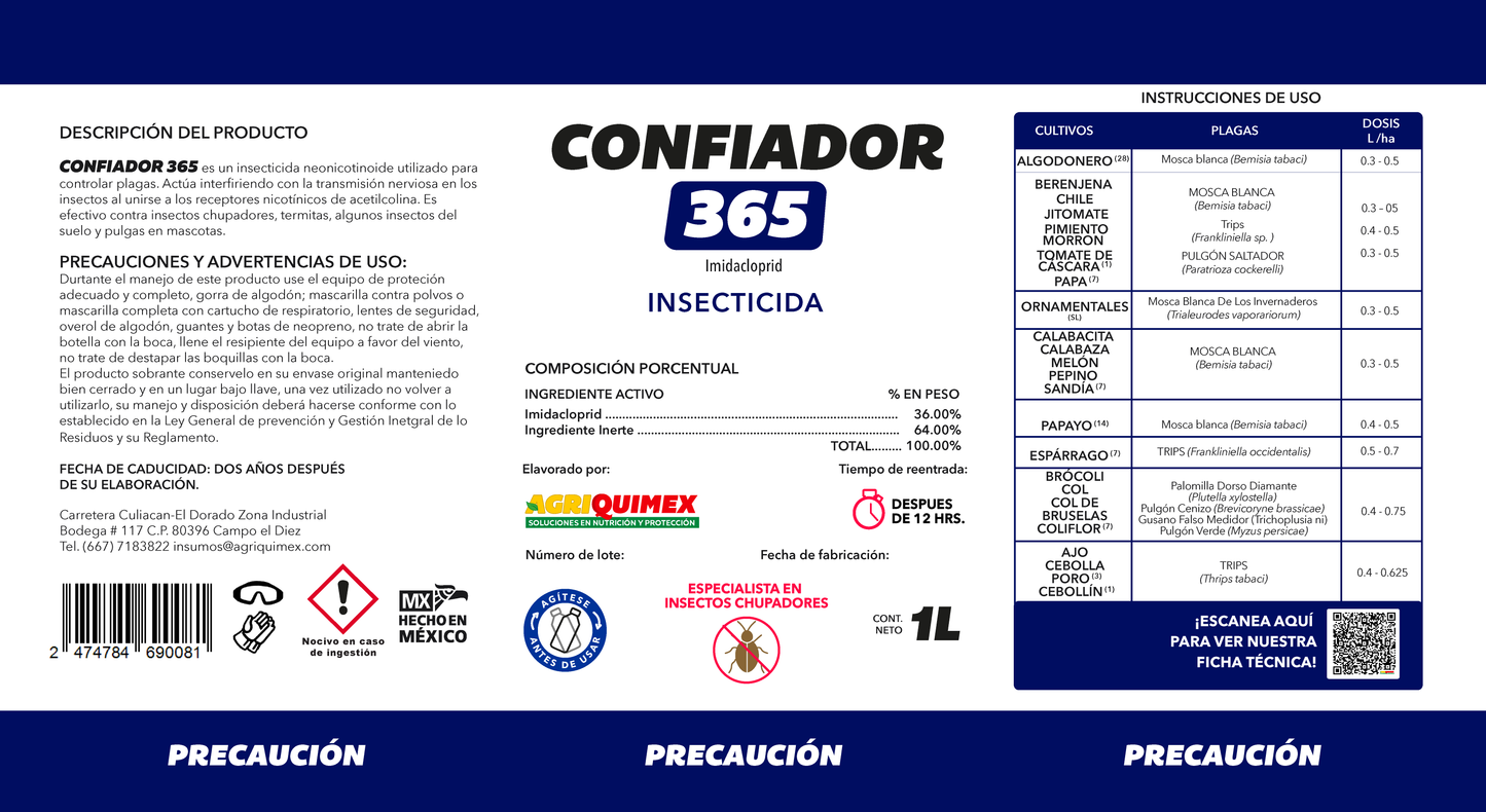 CONFIADOR 365, Insecticida (Imidacloprid) 1L.