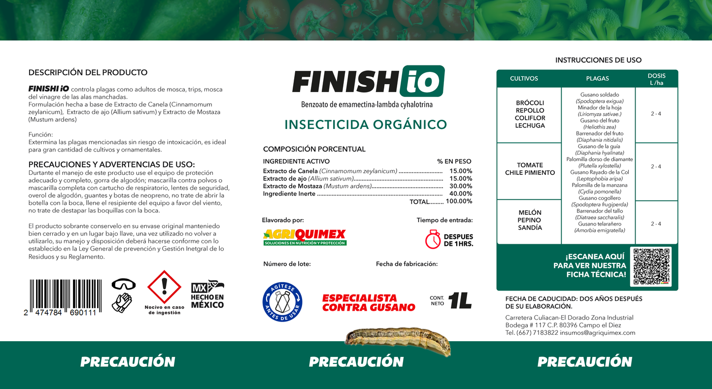 FINISH iO, Insecticida Orgánico (Benzoato de emamectina-labda cyhalotrina) 1L.