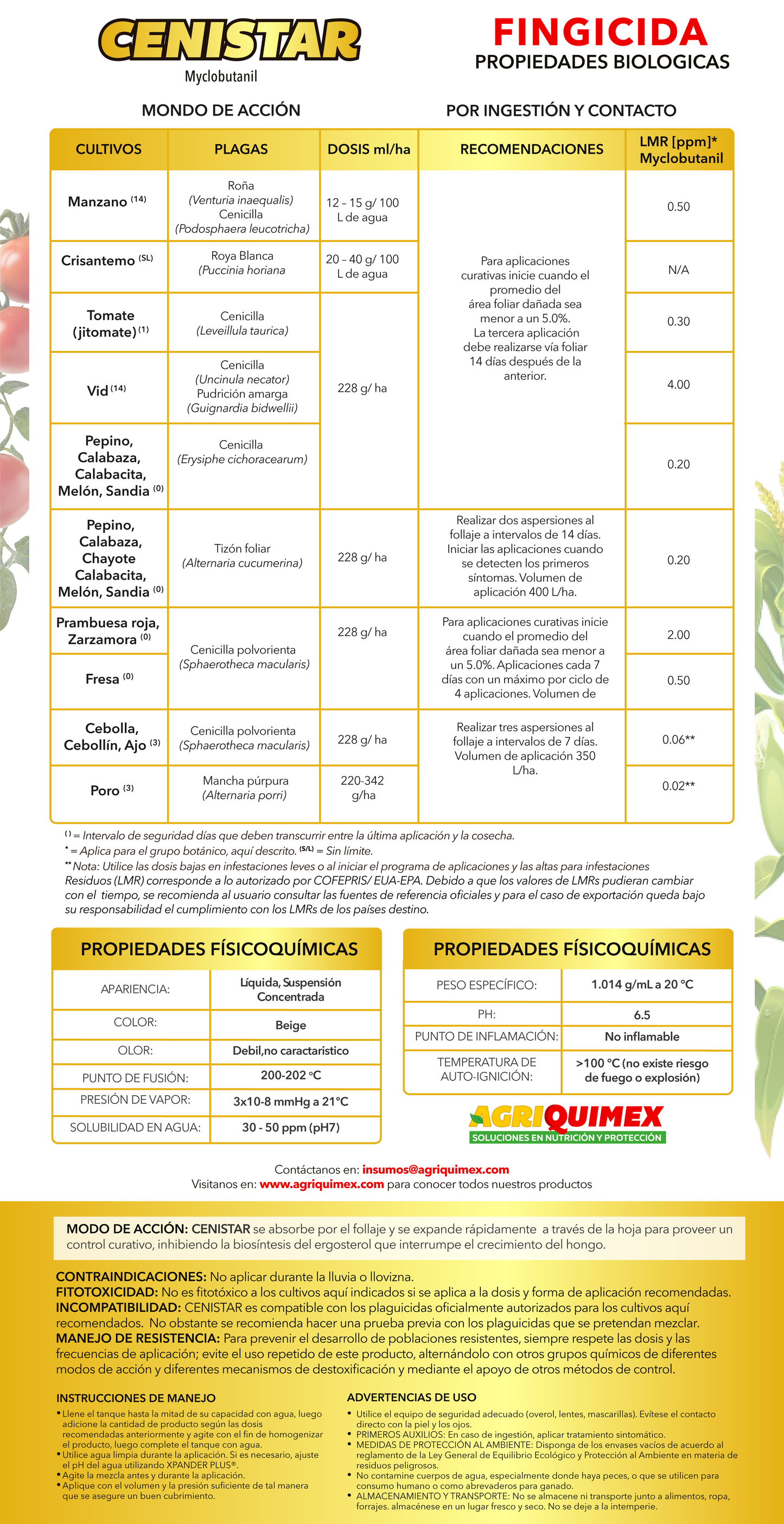 CENISTAR 50W, Fungicida (Myclobutanil) 460 Grs.