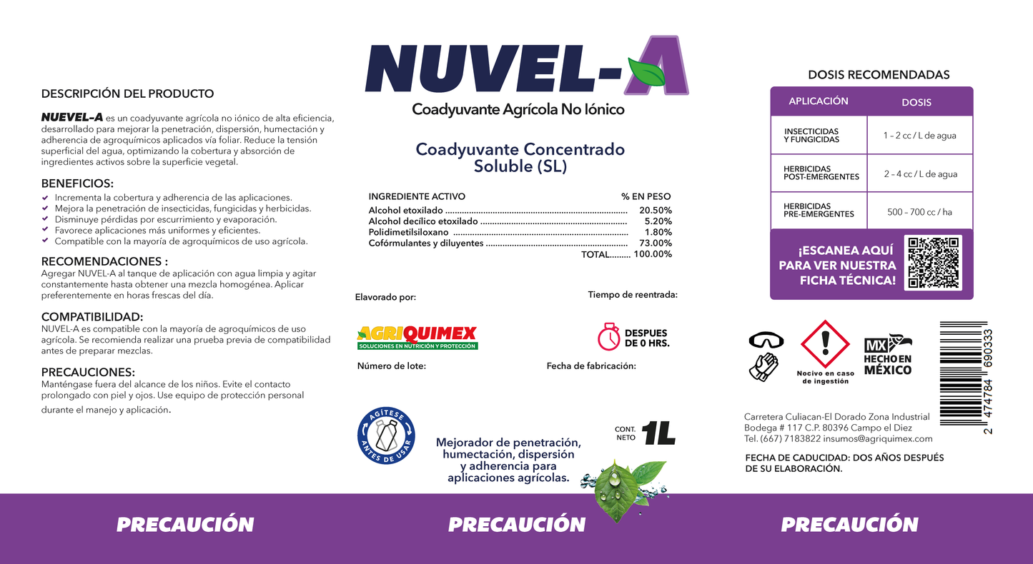 NUEVEL-A, Coadyuvante Concentrado Soluble, 1L.